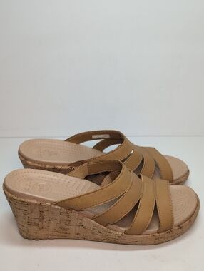 Crocs ALeigh multi-strap leather and cork slide sandals womans size 7